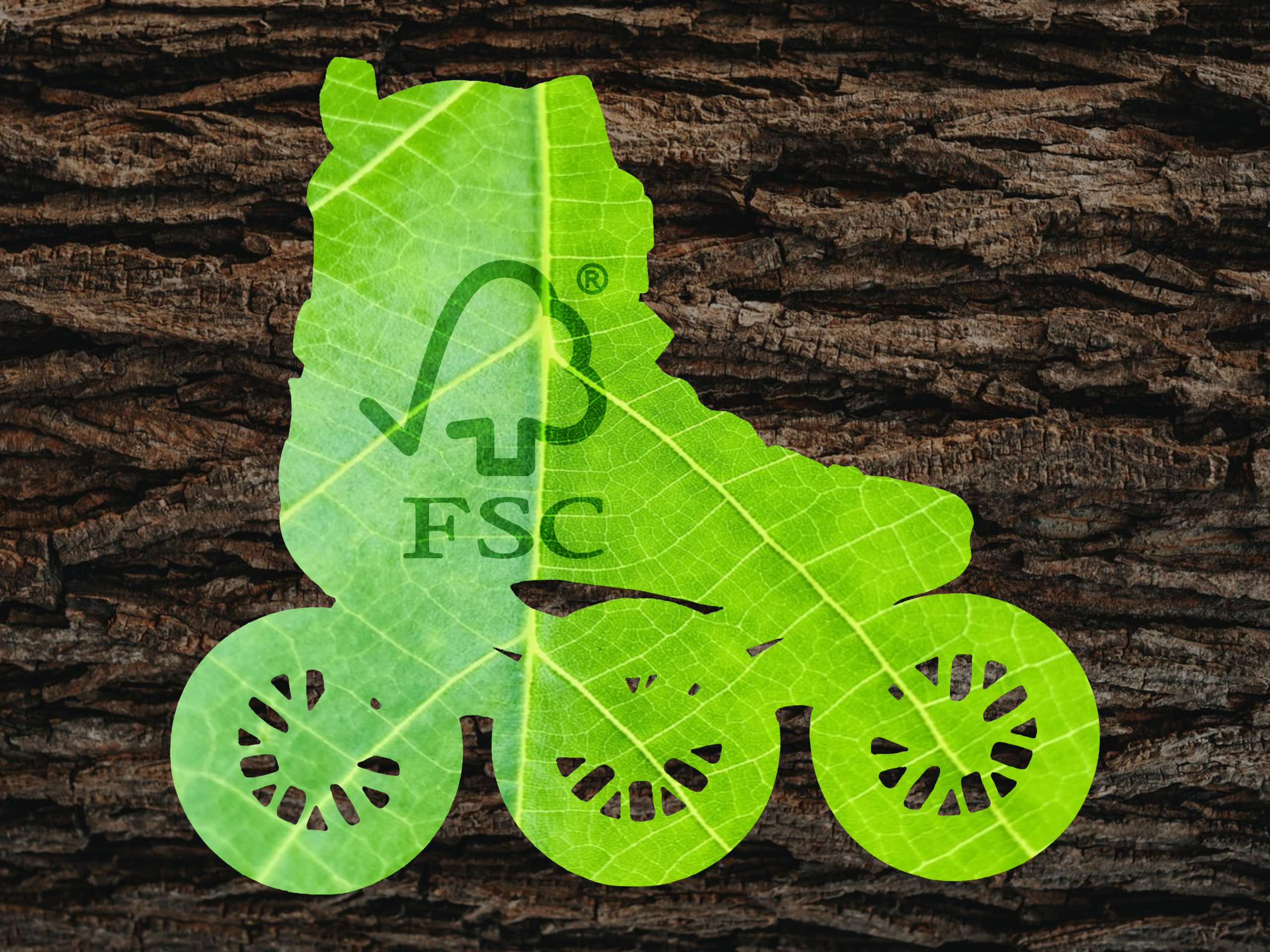 leaf coloured inline skate with nature background and FSC logo